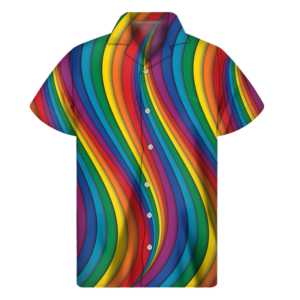 Curved Rainbow Pattern Print Men's Short Sleeve Shirt