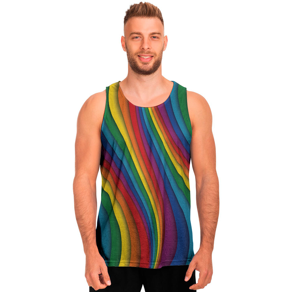 Curved Rainbow Pattern Print Men's Tank Top