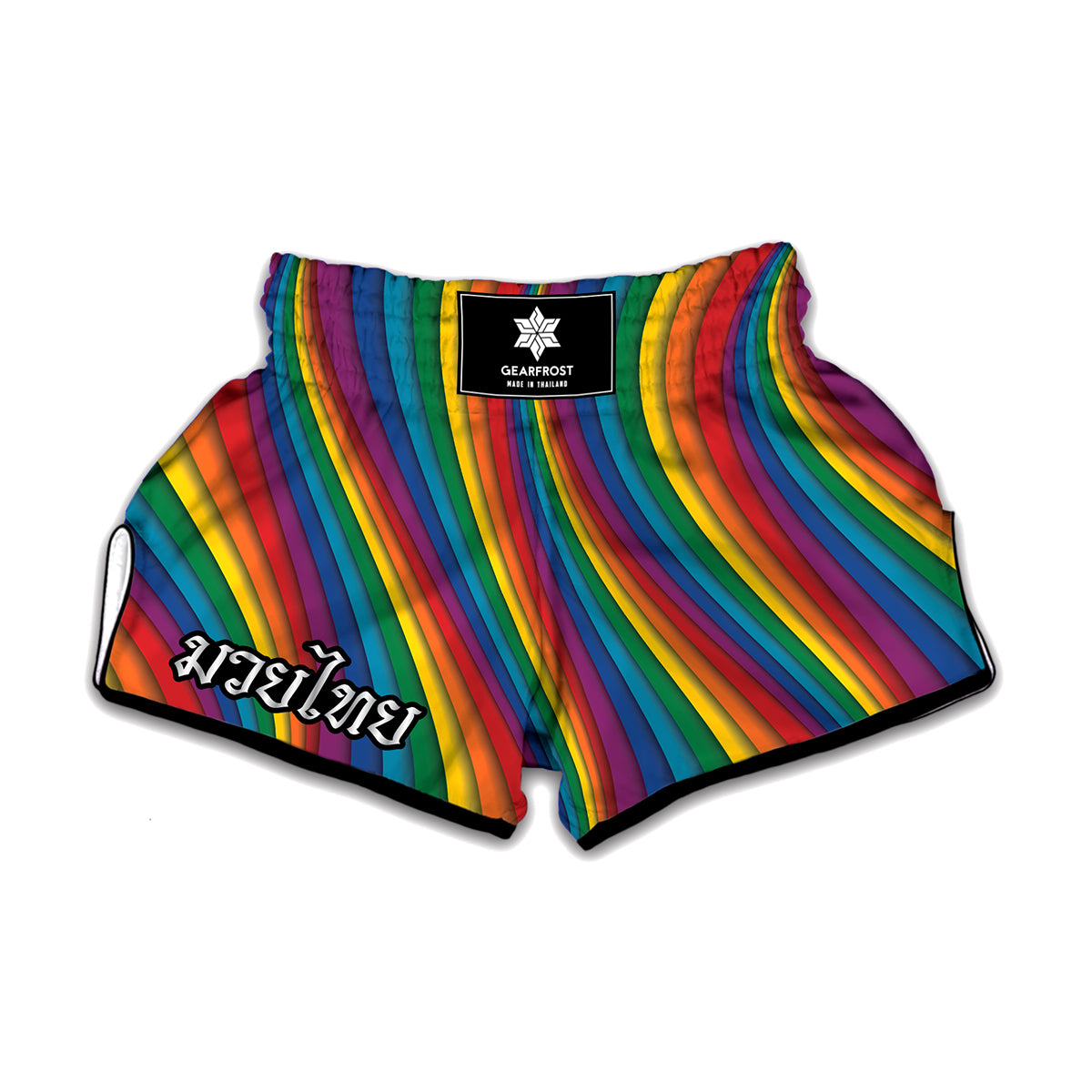 Curved Rainbow Pattern Print Muay Thai Boxing Shorts