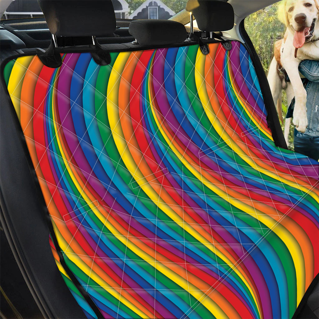 Curved Rainbow Pattern Print Pet Car Back Seat Cover