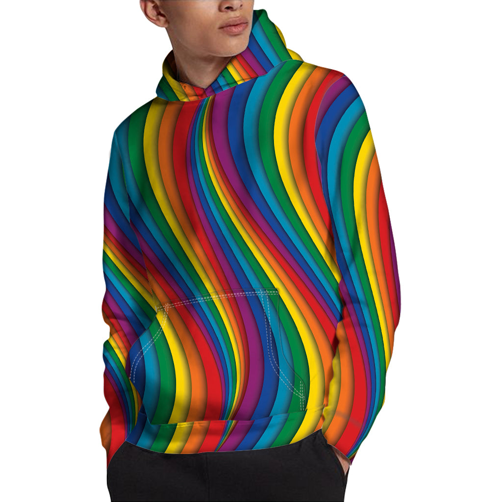 Curved Rainbow Pattern Print Pullover Hoodie