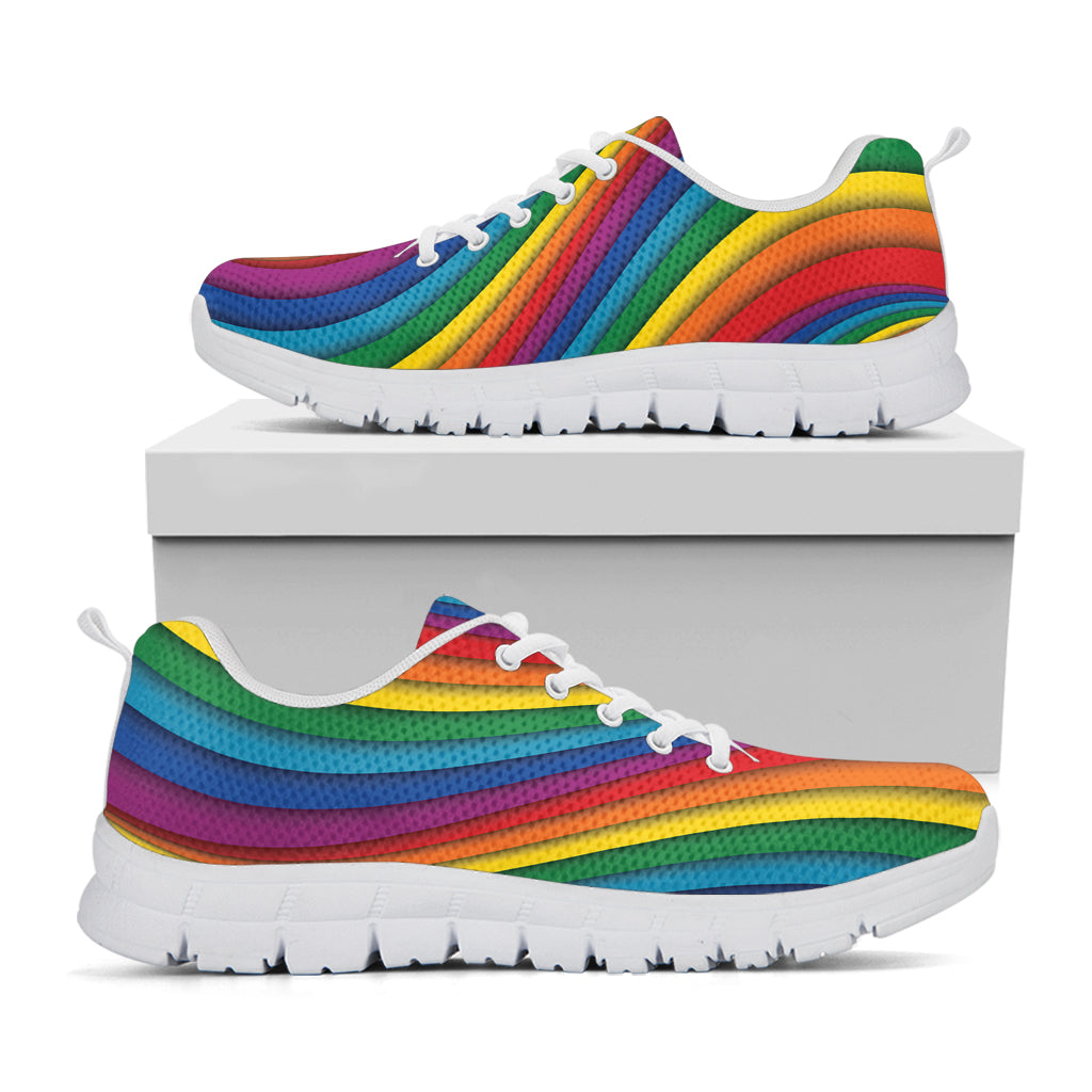 Curved Rainbow Pattern Print White Sneakers