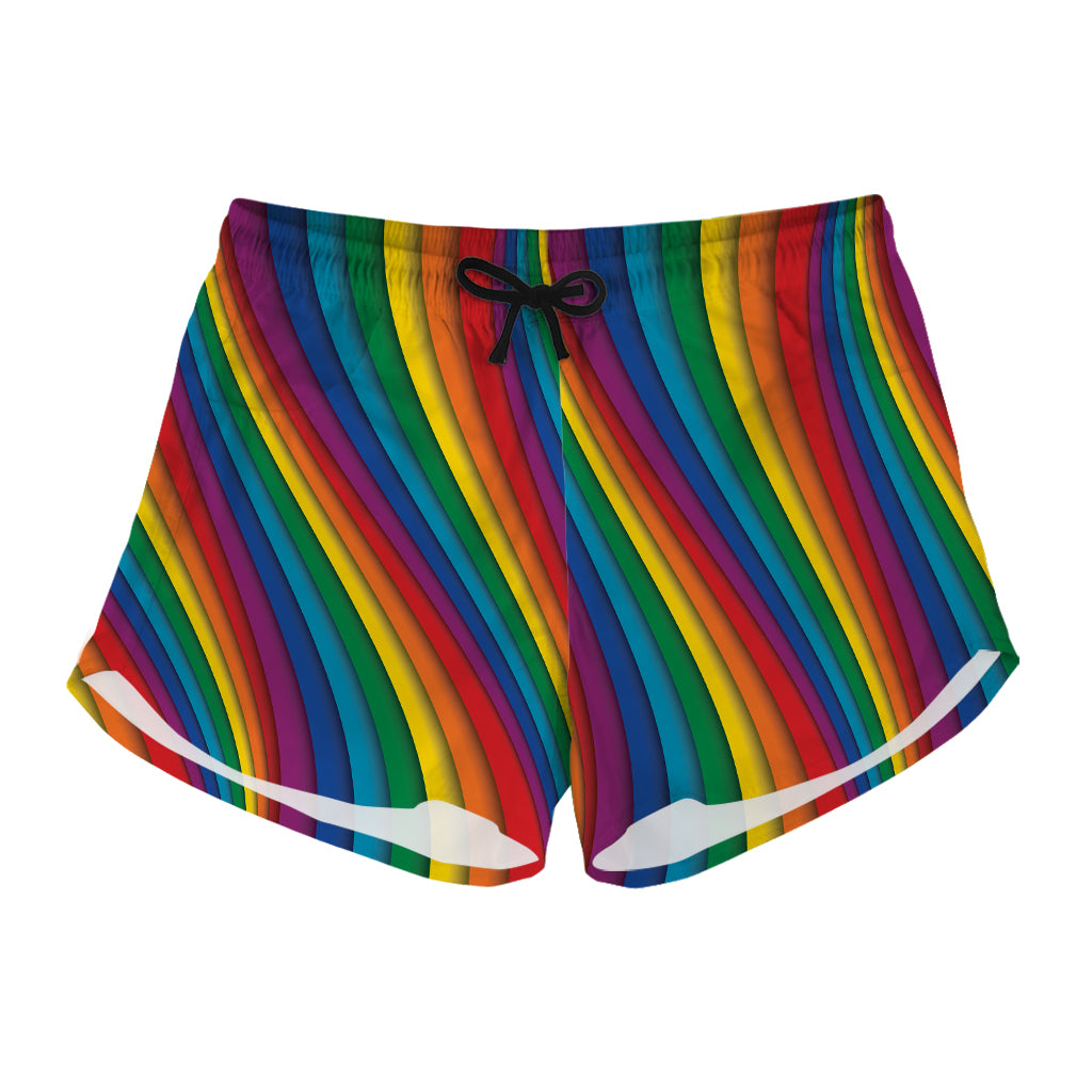 Curved Rainbow Pattern Print Women's Shorts