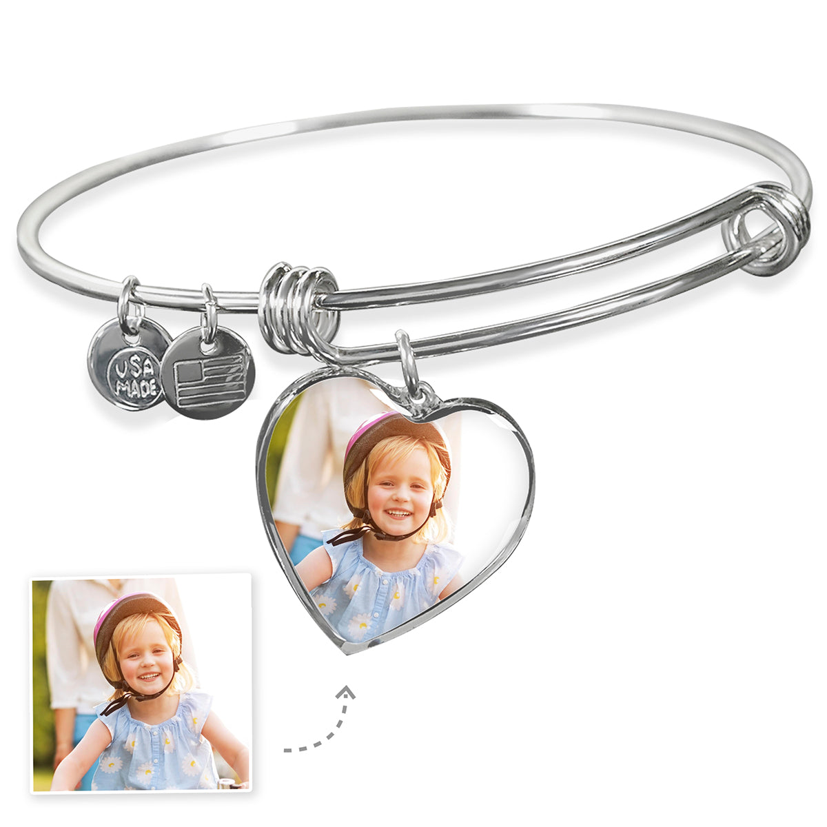 Custom Engravable Heart Bangle - Silver & Gold