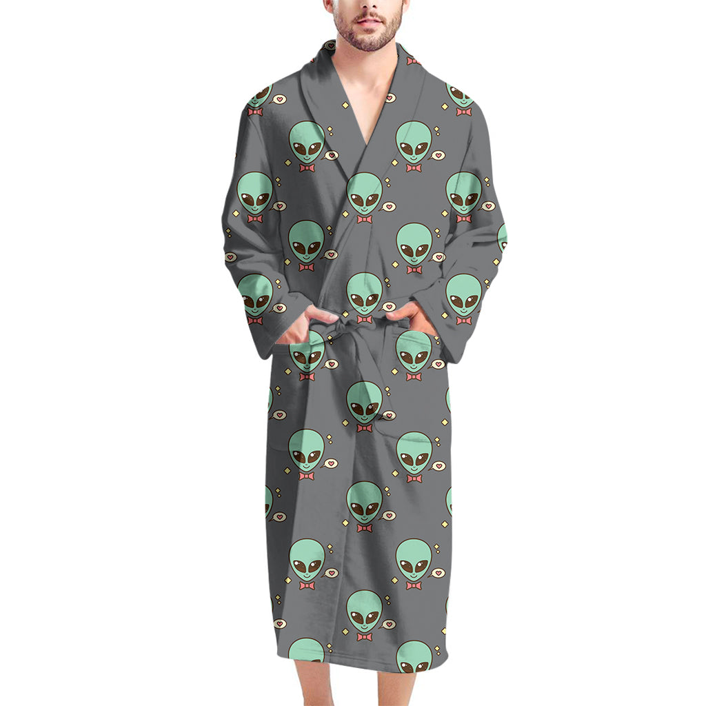 Cute Alien With Bow Tie Print Men's Bathrobe