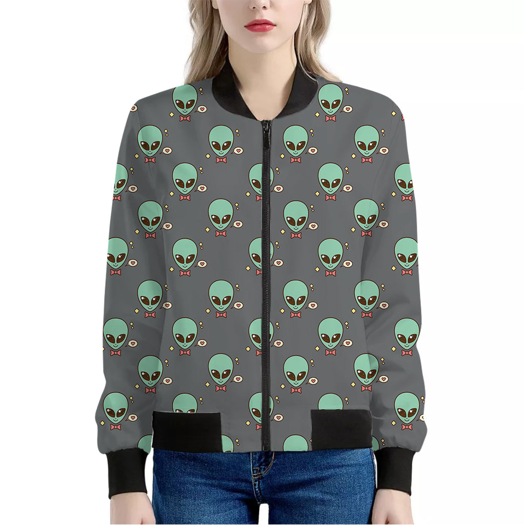 Cute Alien With Bow Tie Print Women's Bomber Jacket