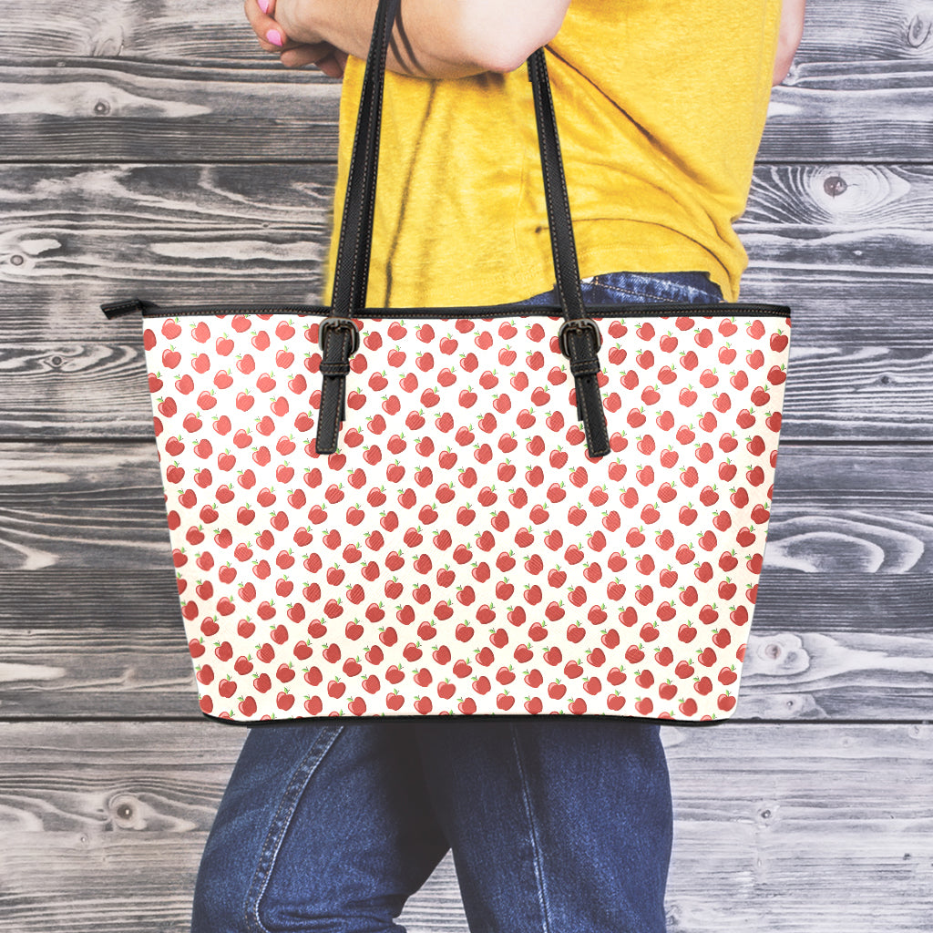 Cute Apple Pattern Print Leather Tote Bag