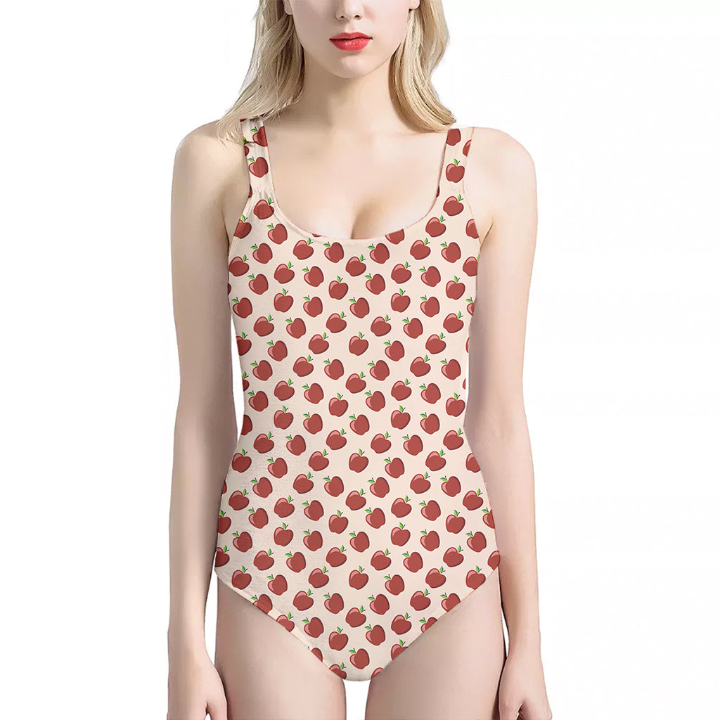 Cute Apple Pattern Print One Piece Halter Neck Swimsuit