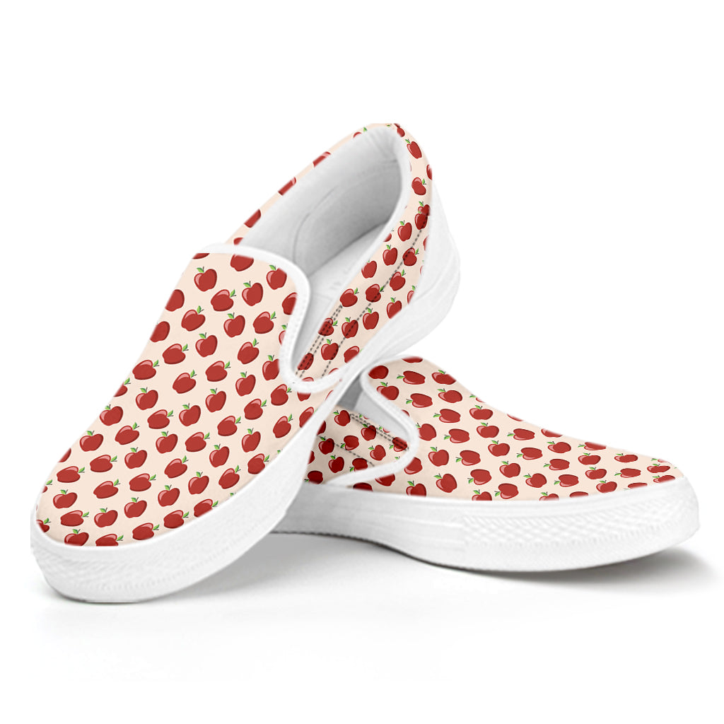 Cute Apple Pattern Print White Slip On Shoes