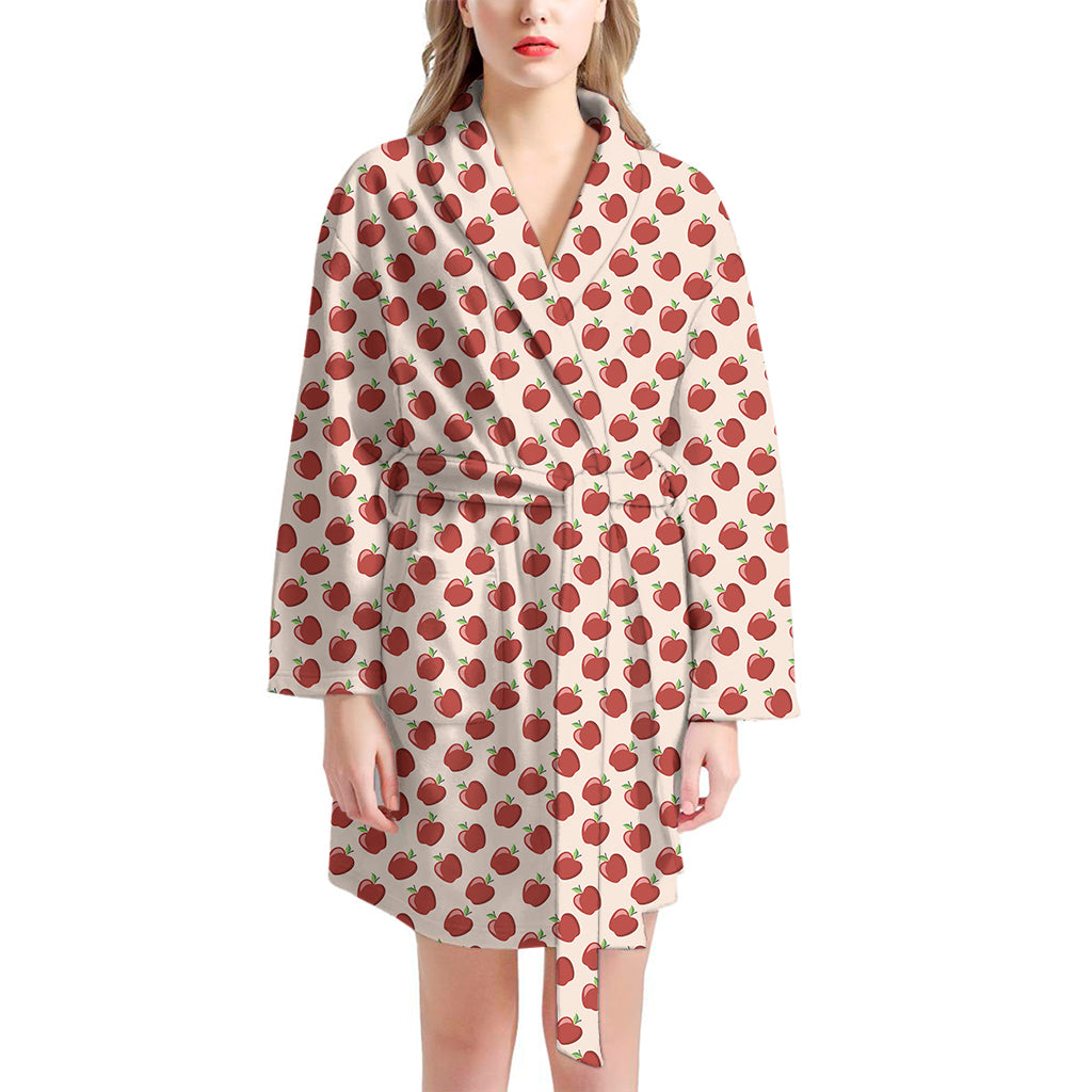 Cute Apple Pattern Print Women's Bathrobe