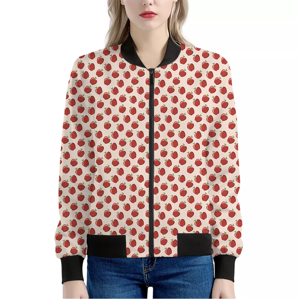 Cute Apple Pattern Print Women's Bomber Jacket