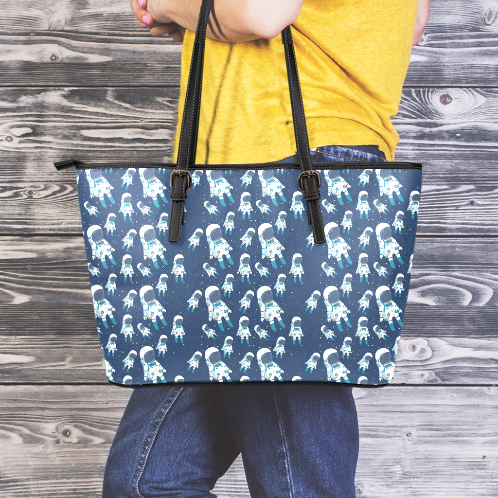 Cute Astronaut Pattern Print Leather Tote Bag