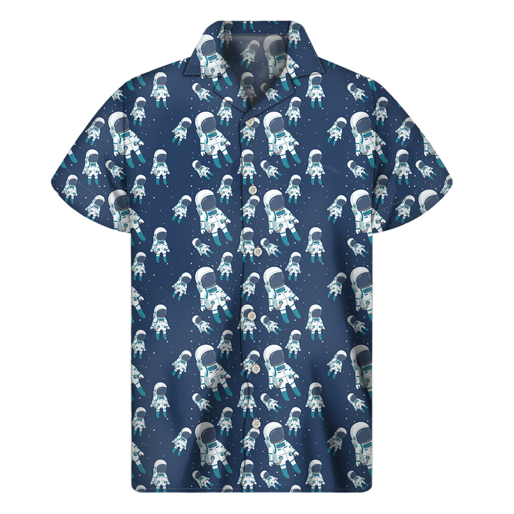 Cute Astronaut Pattern Print Men's Short Sleeve Shirt