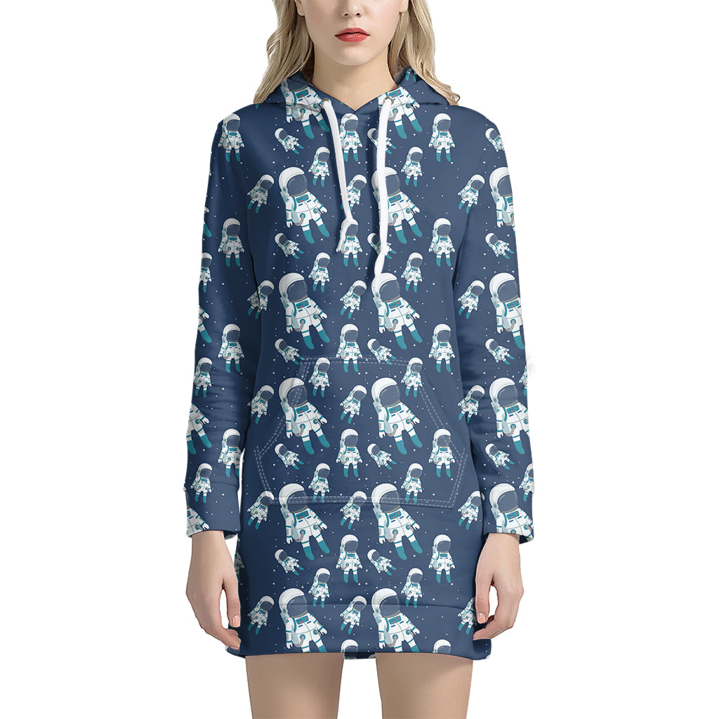 Cute Astronaut Pattern Print Women's Pullover Hoodie Dress