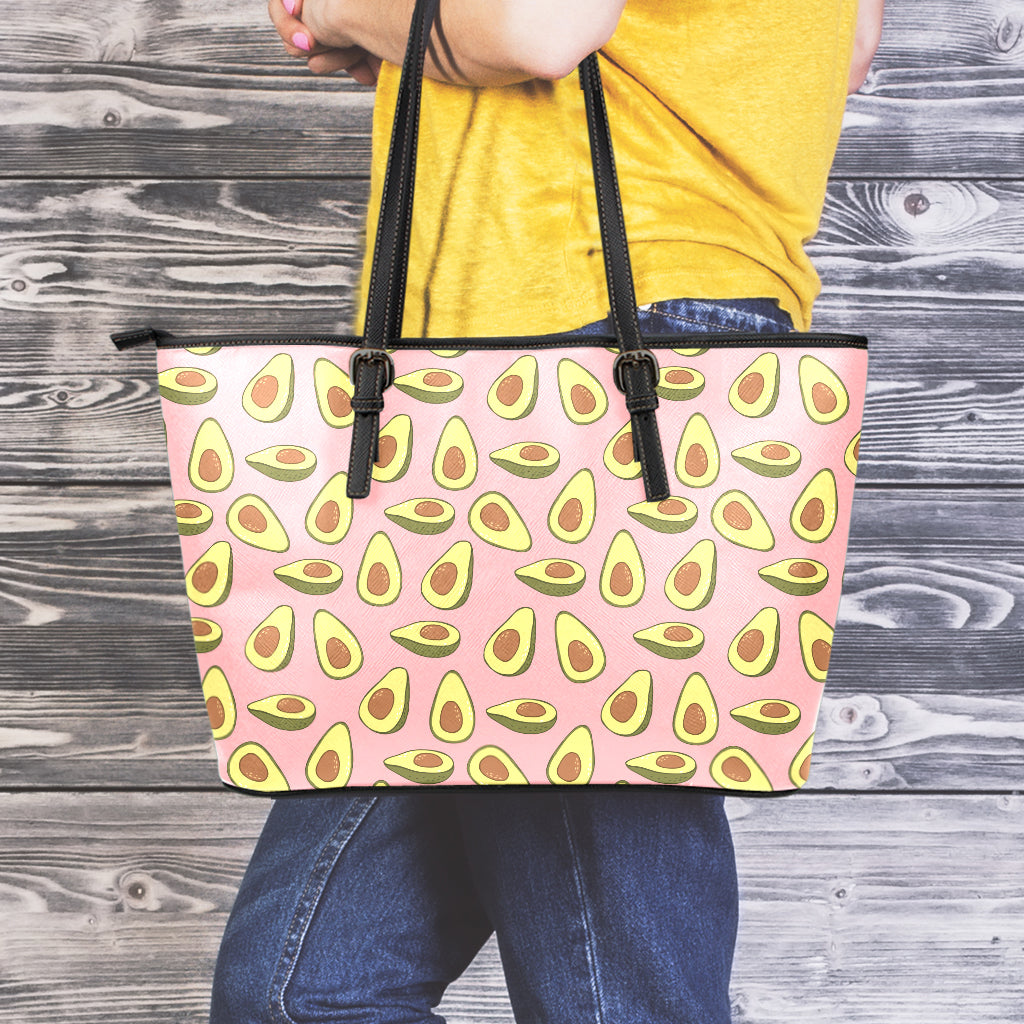 Cute Avocado Pattern Print Leather Tote Bag