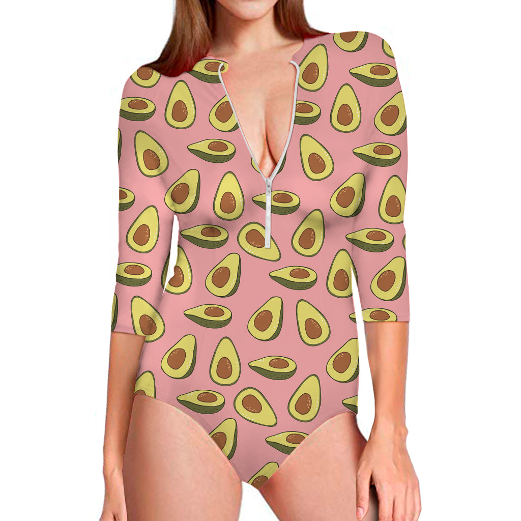 Cute Avocado Pattern Print Long Sleeve One Piece Swimsuit