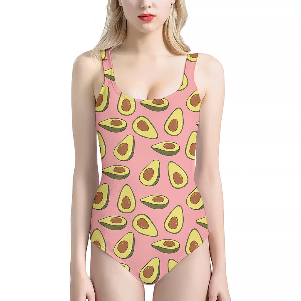 Cute Avocado Pattern Print One Piece Halter Neck Swimsuit