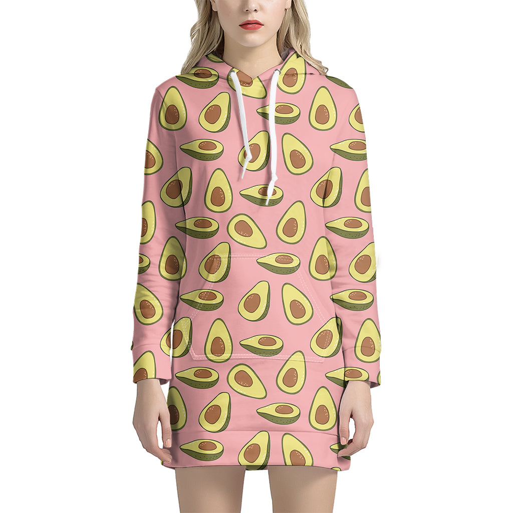 Cute Avocado Pattern Print Women's Pullover Hoodie Dress