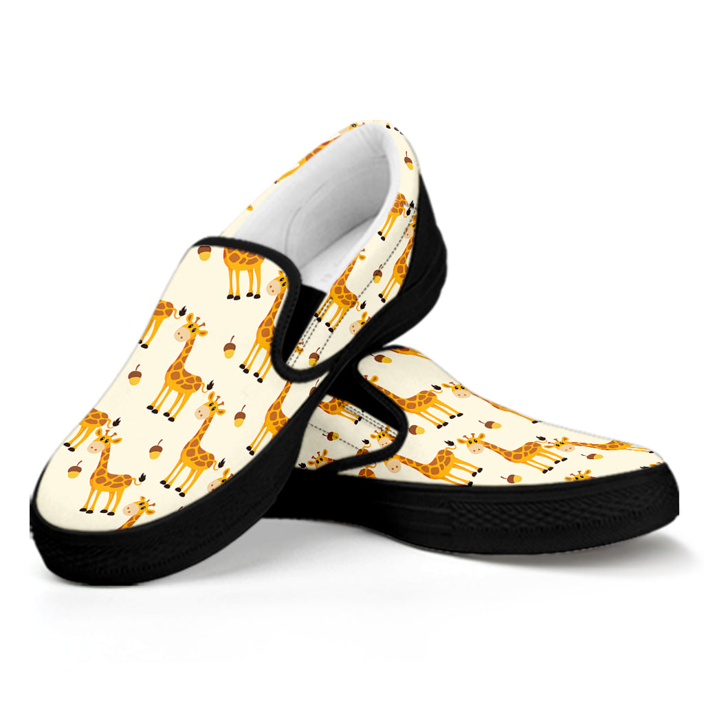 Cute Baby Giraffe Pattern Print Black Slip On Shoes