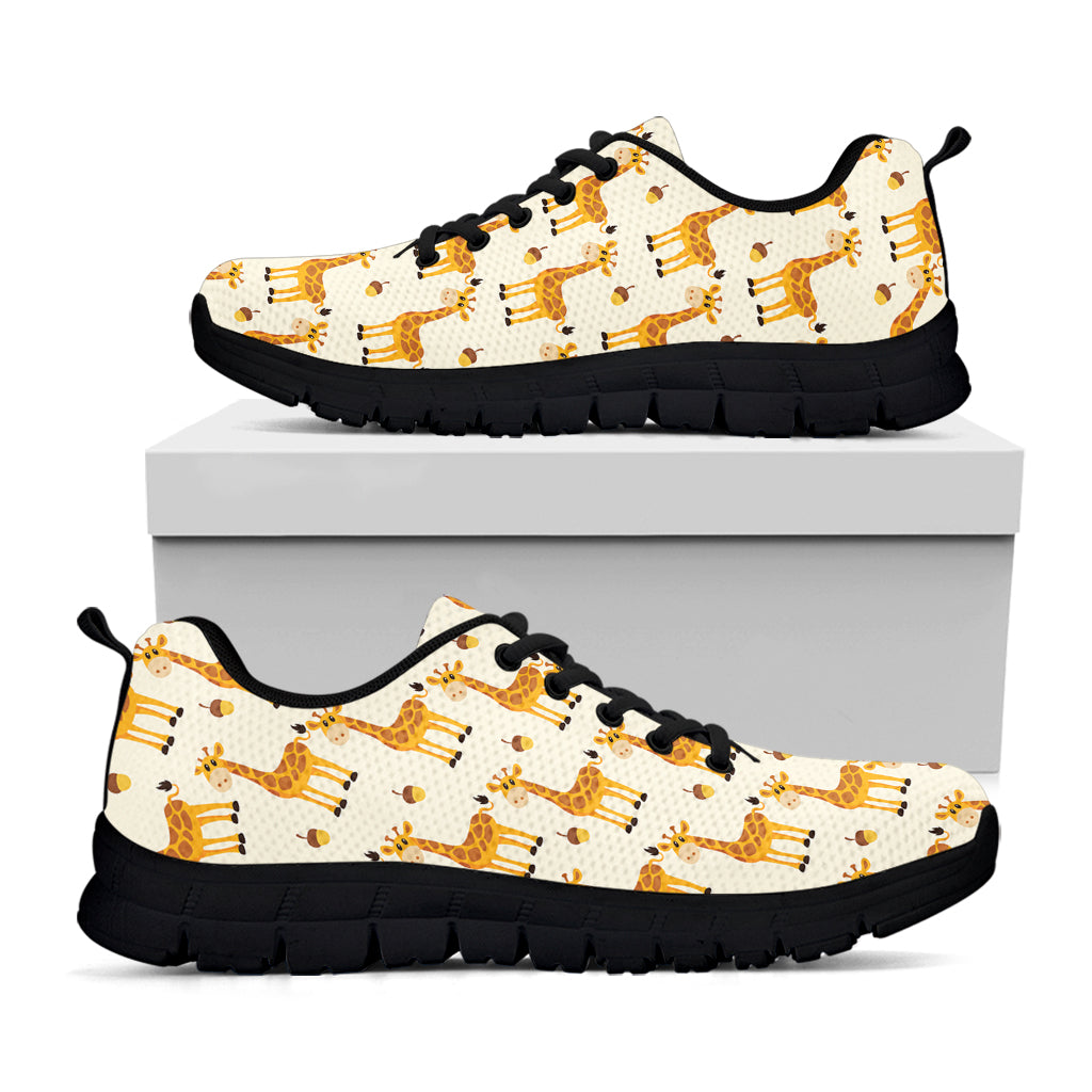 Cute Baby Giraffe Pattern Print Black Sneakers