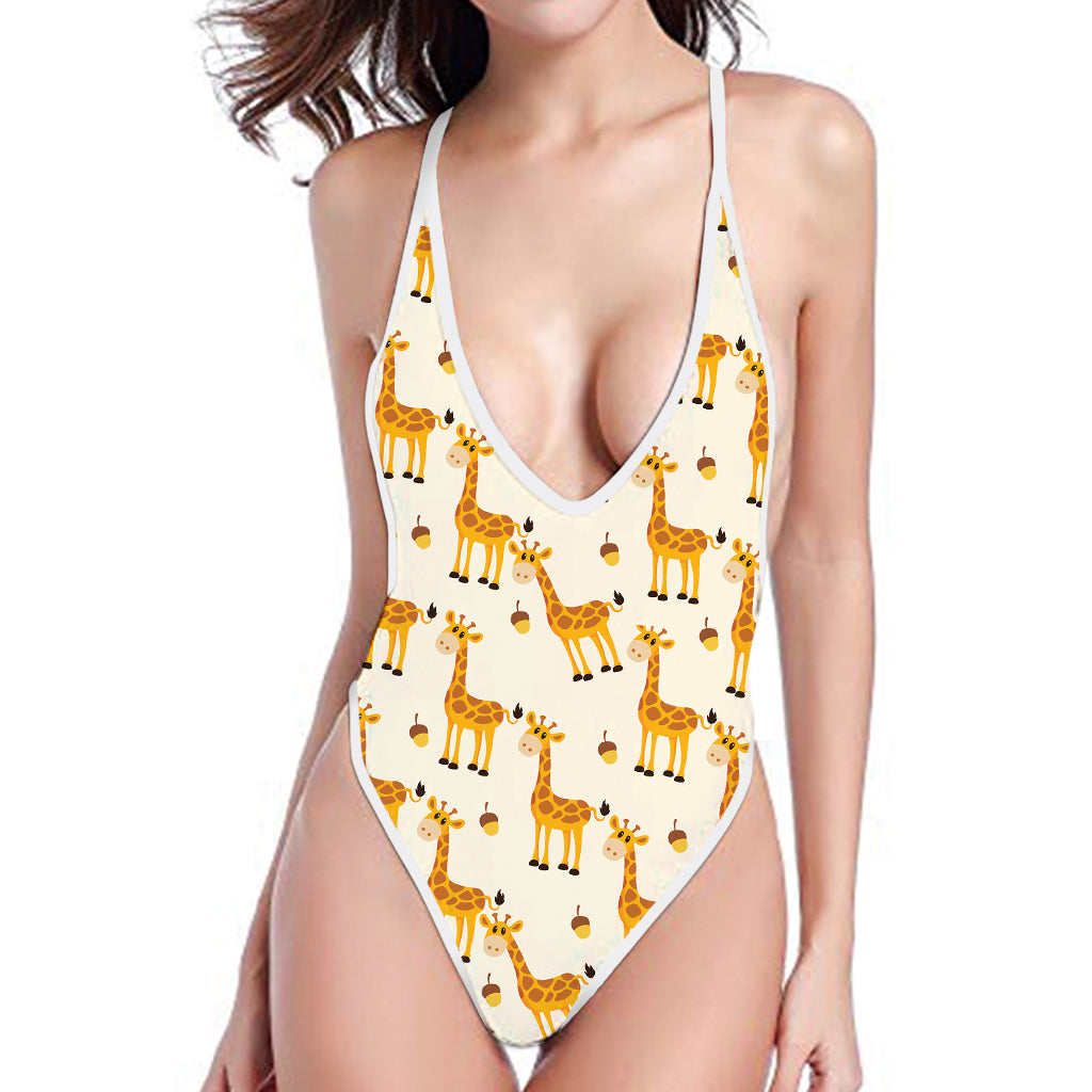 Cute Baby Giraffe Pattern Print One Piece High Cut Swimsuit