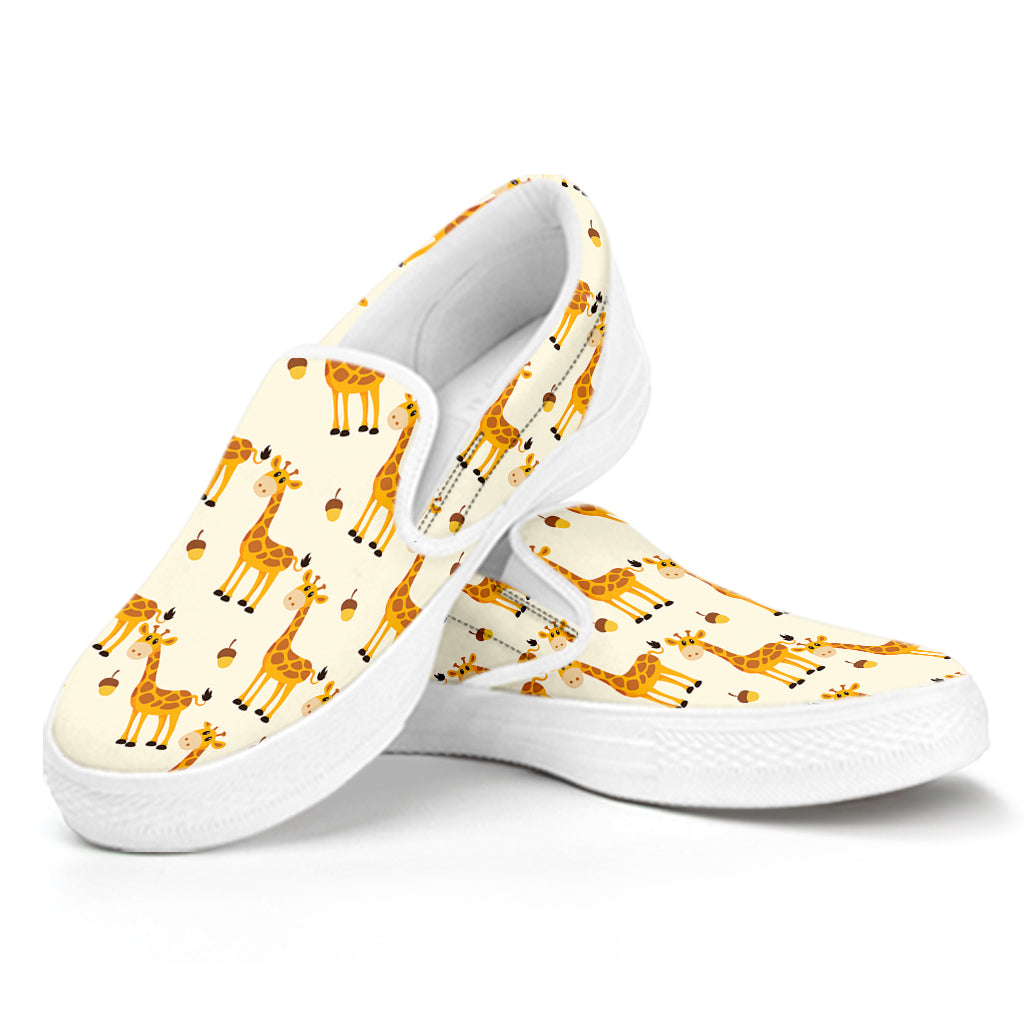 Cute Baby Giraffe Pattern Print White Slip On Shoes