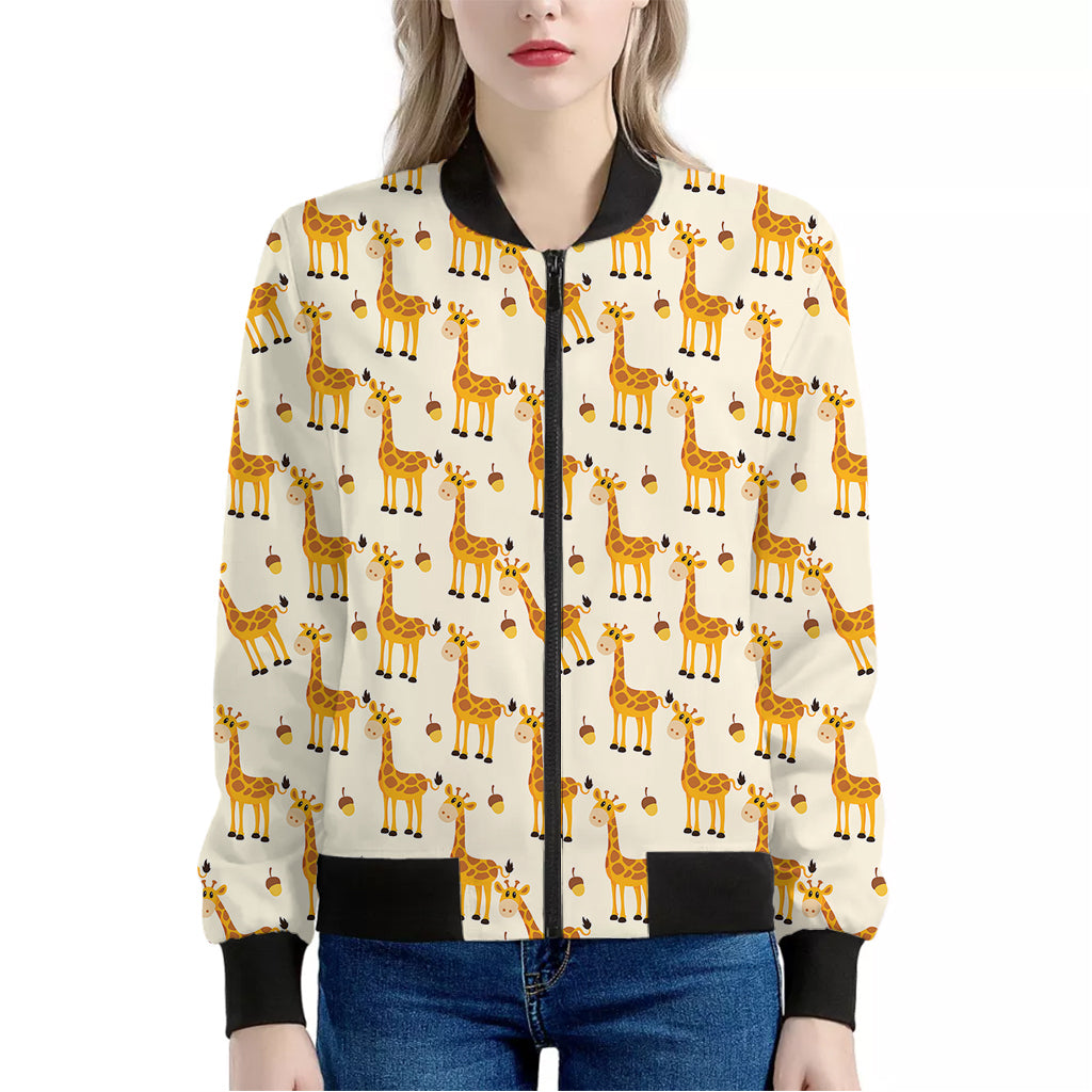 Cute Baby Giraffe Pattern Print Women's Bomber Jacket