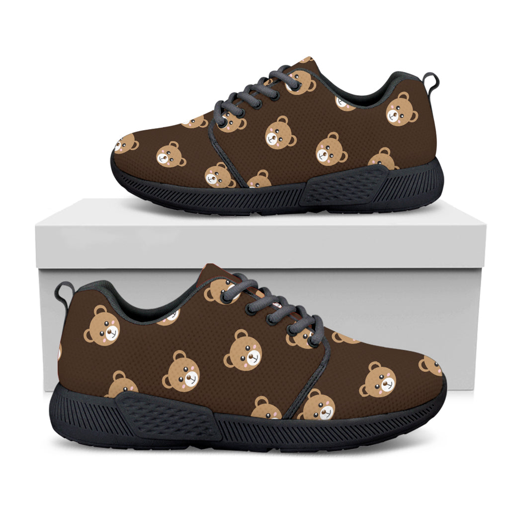 Cute Baby Grizzly Bear Pattern Print Black Athletic Shoes