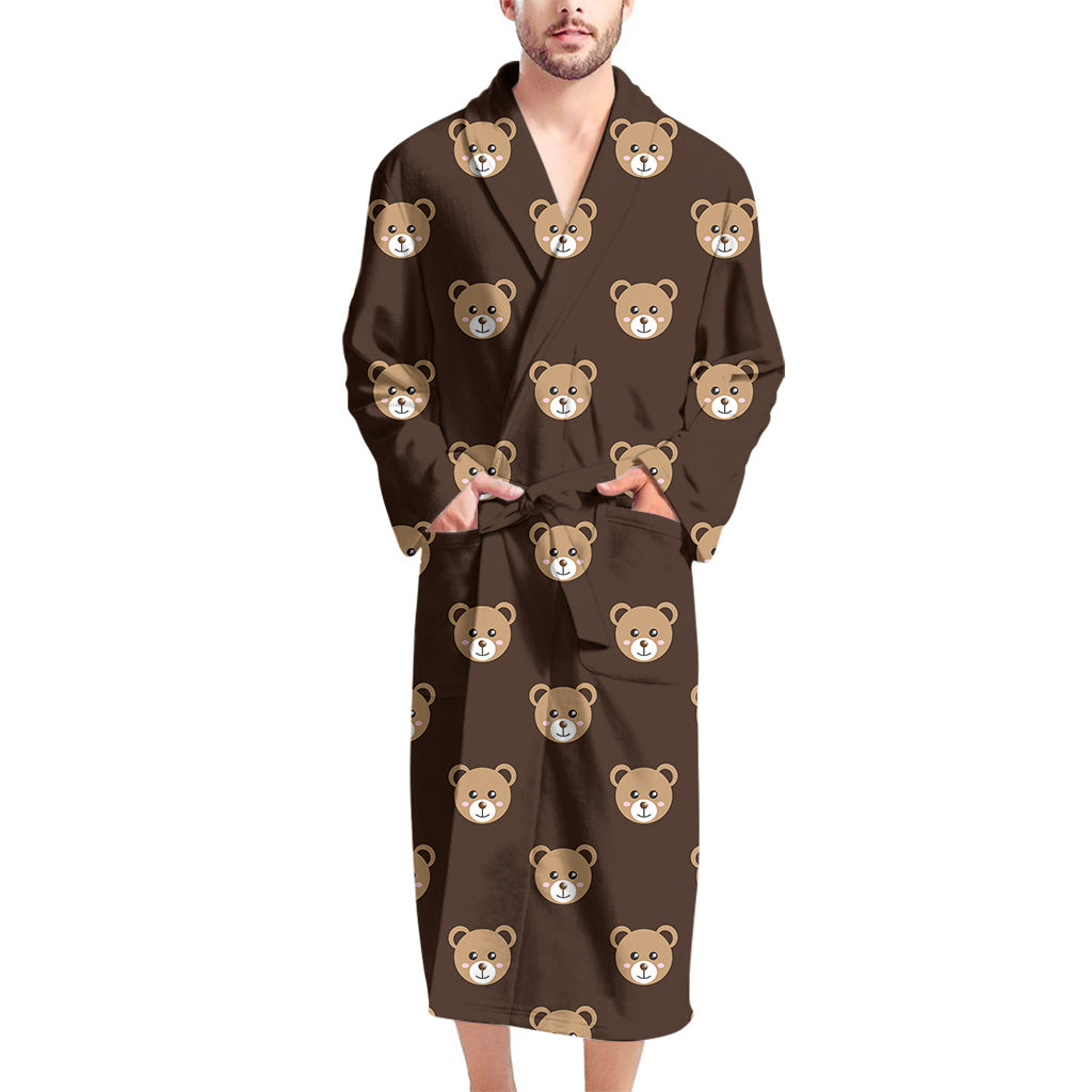 Cute Baby Grizzly Bear Pattern Print Men's Bathrobe