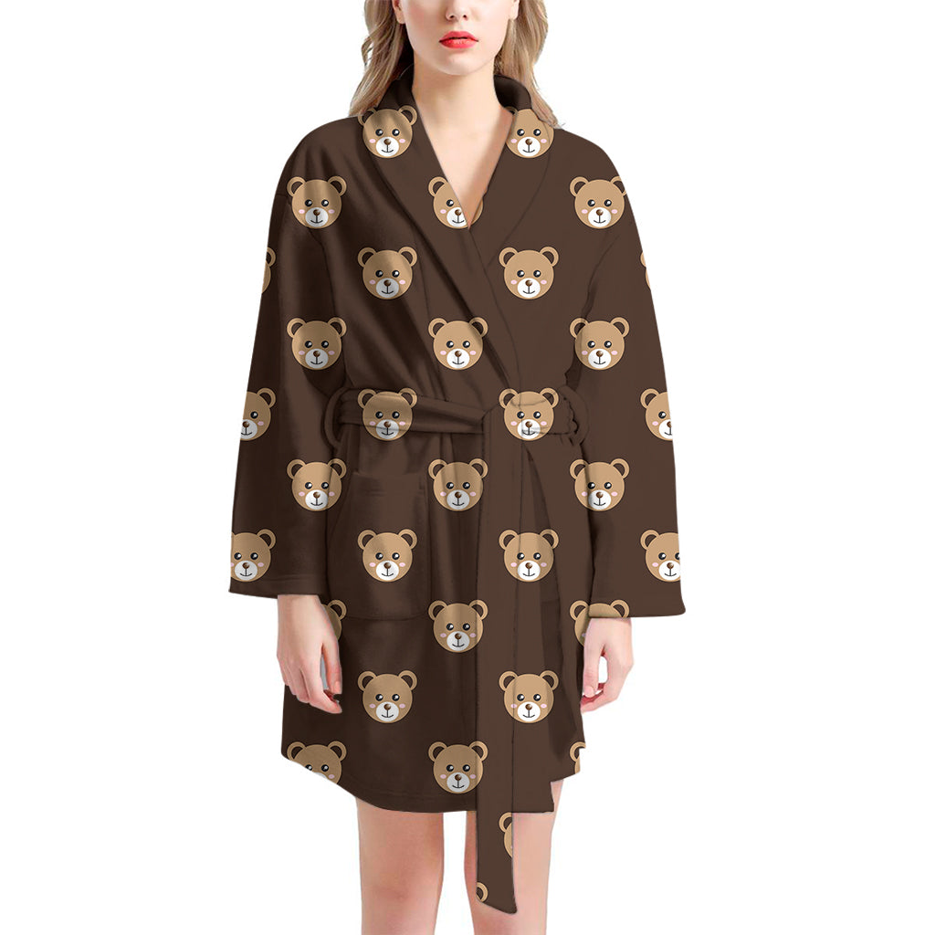 Cute Baby Grizzly Bear Pattern Print Women's Bathrobe