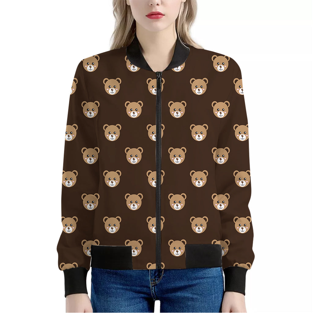 Cute Baby Grizzly Bear Pattern Print Women's Bomber Jacket