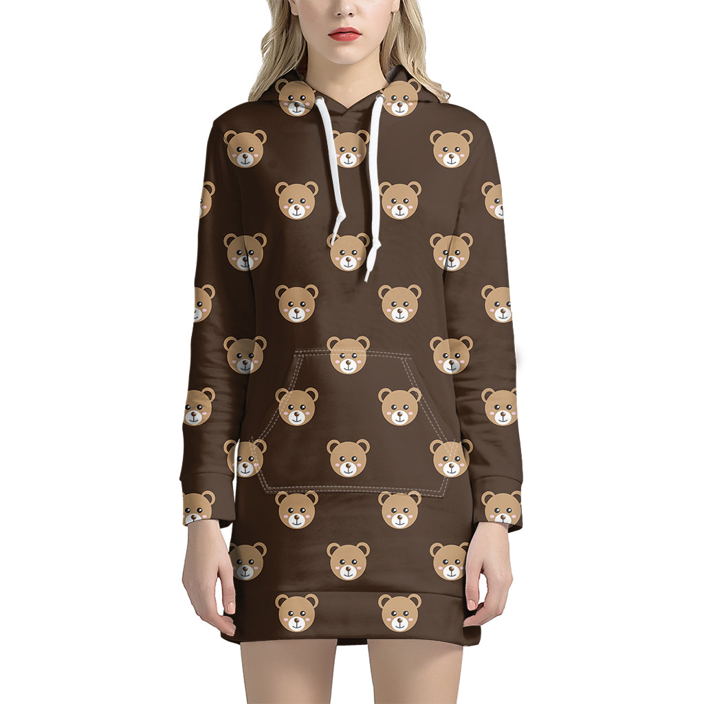 Cute Baby Grizzly Bear Pattern Print Women's Pullover Hoodie Dress