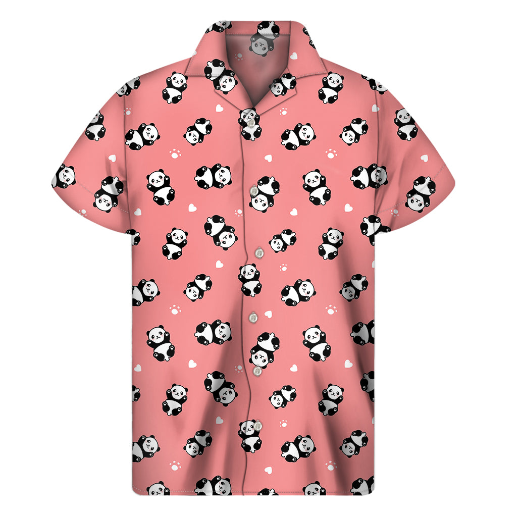 Cute Baby Panda Pattern Print Men's Short Sleeve Shirt