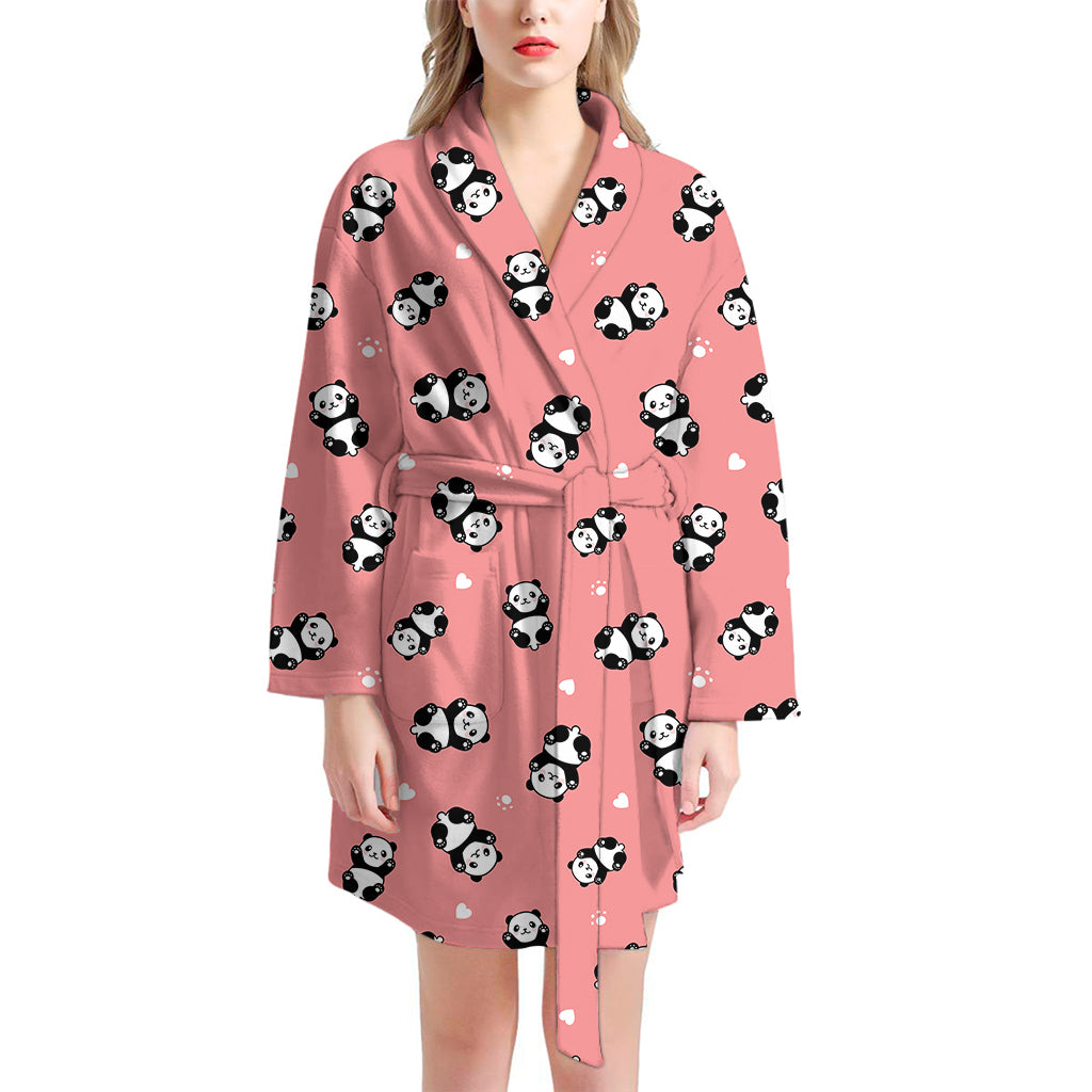 Cute Baby Panda Pattern Print Women's Bathrobe