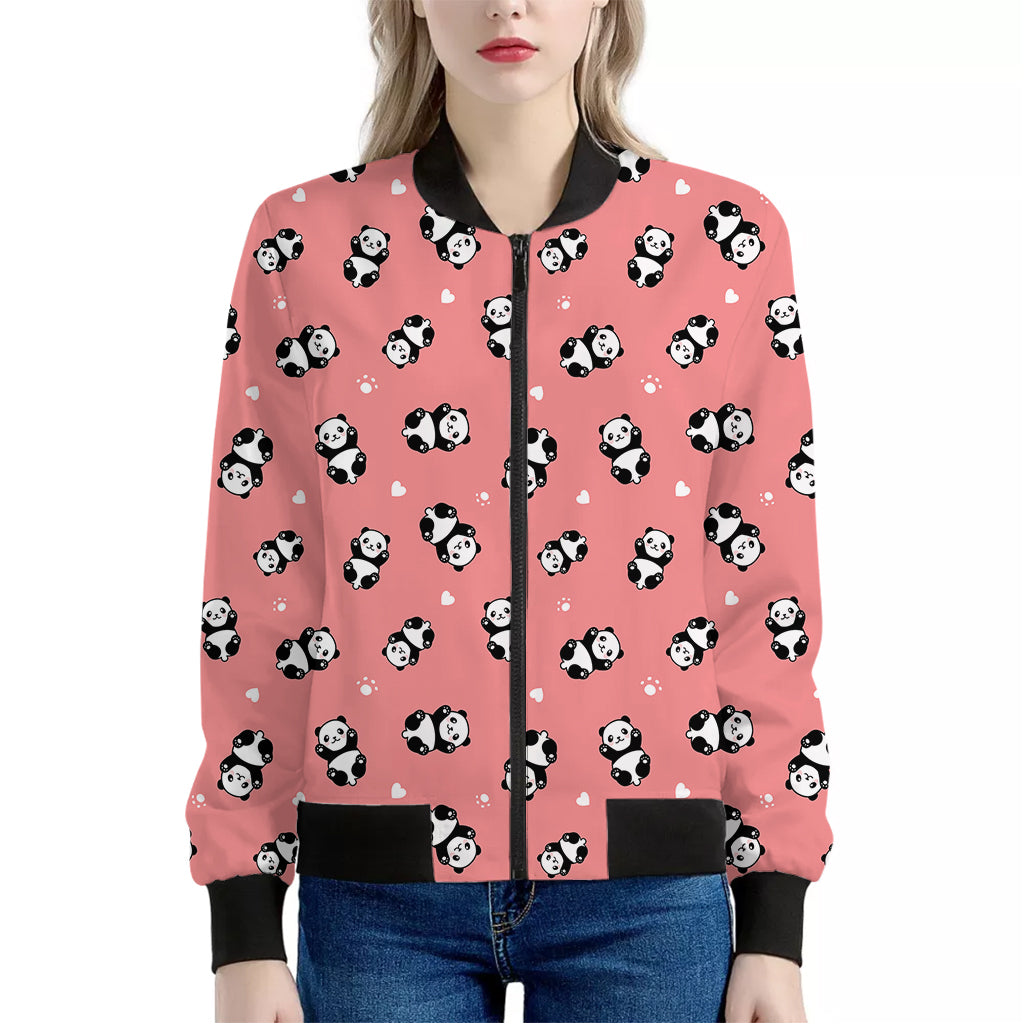 Cute Baby Panda Pattern Print Women's Bomber Jacket