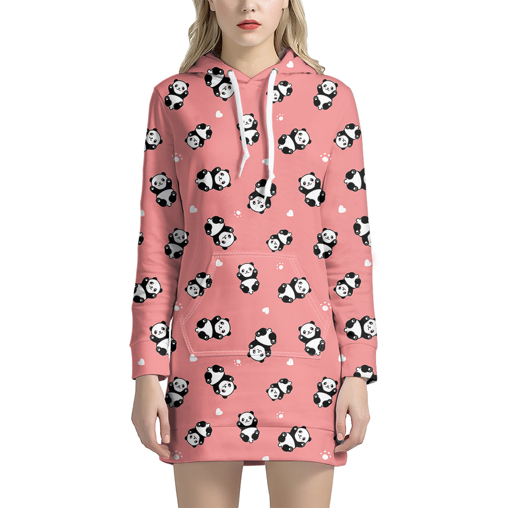 Cute Baby Panda Pattern Print Women's Pullover Hoodie Dress