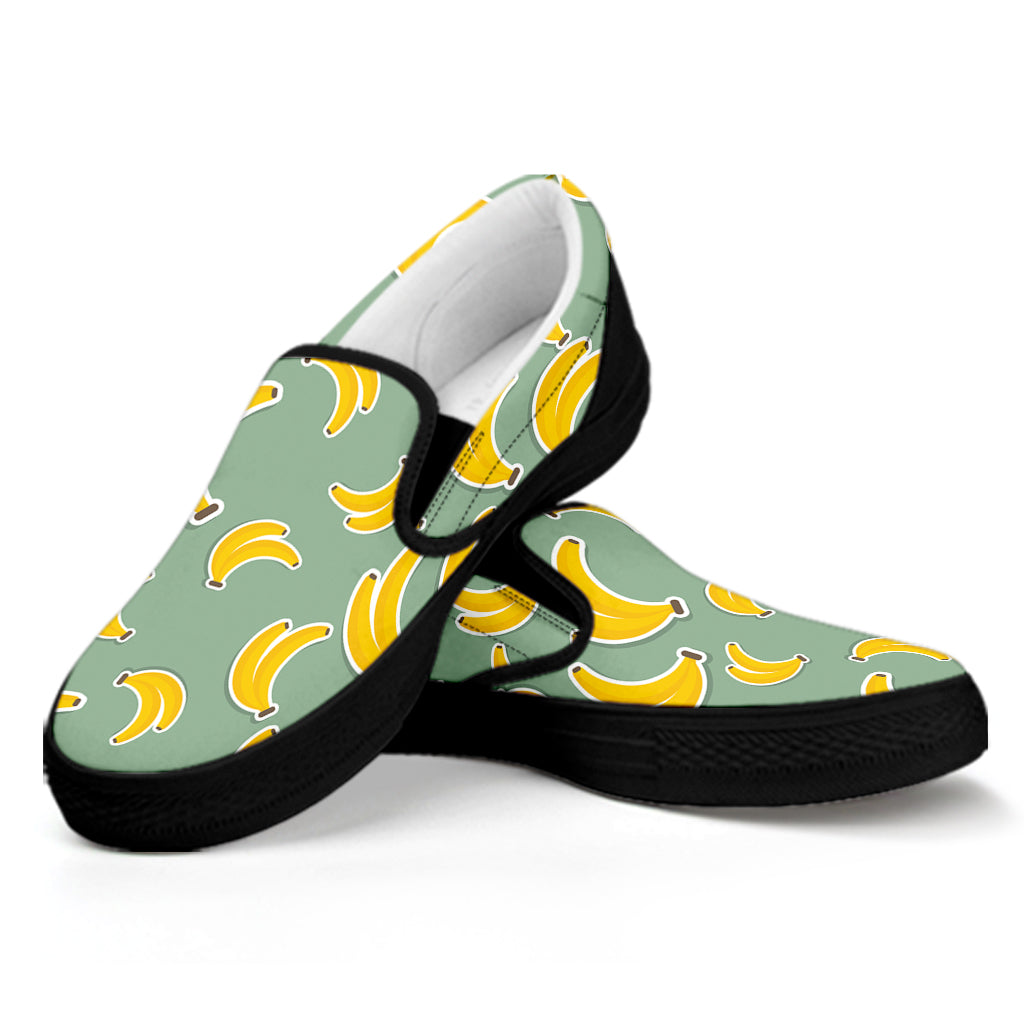 Cute Banana Pattern Print Black Slip On Shoes