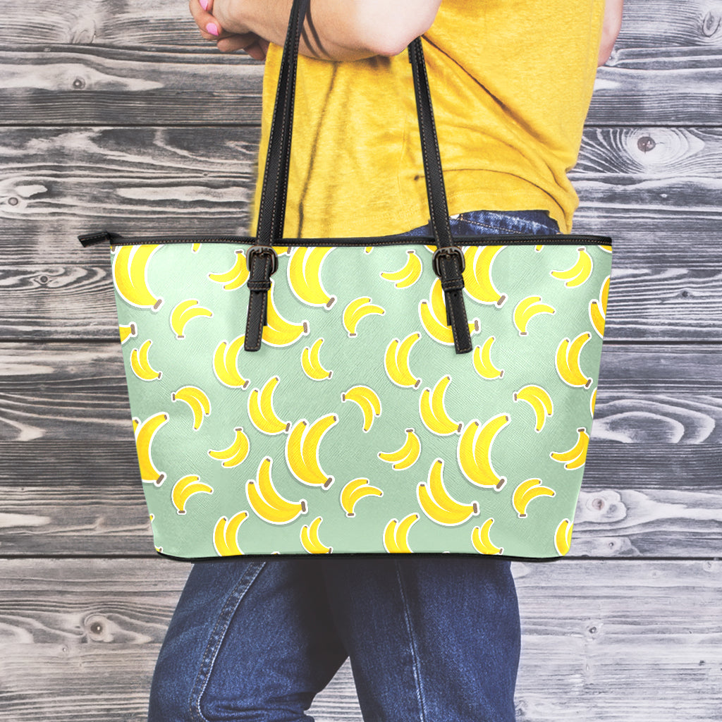 Cute Banana Pattern Print Leather Tote Bag