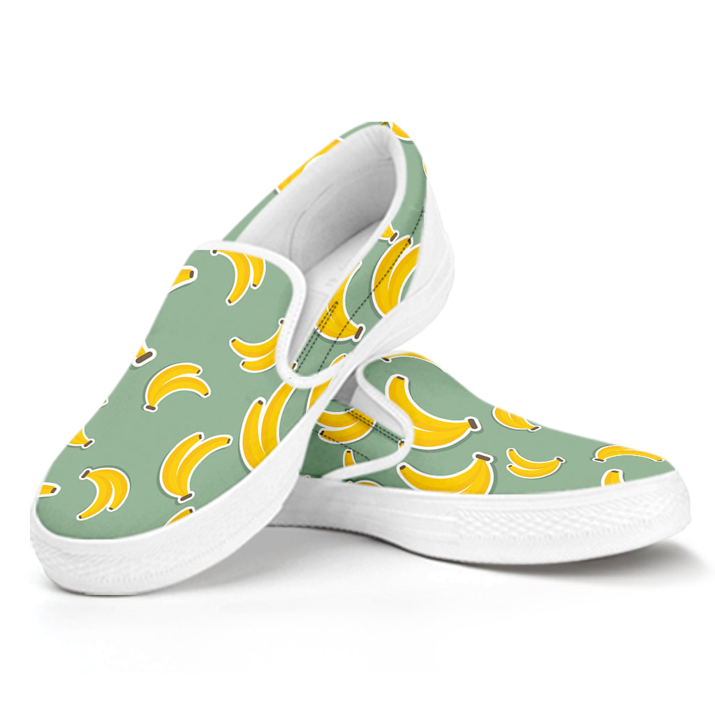 Cute Banana Pattern Print White Slip On Shoes