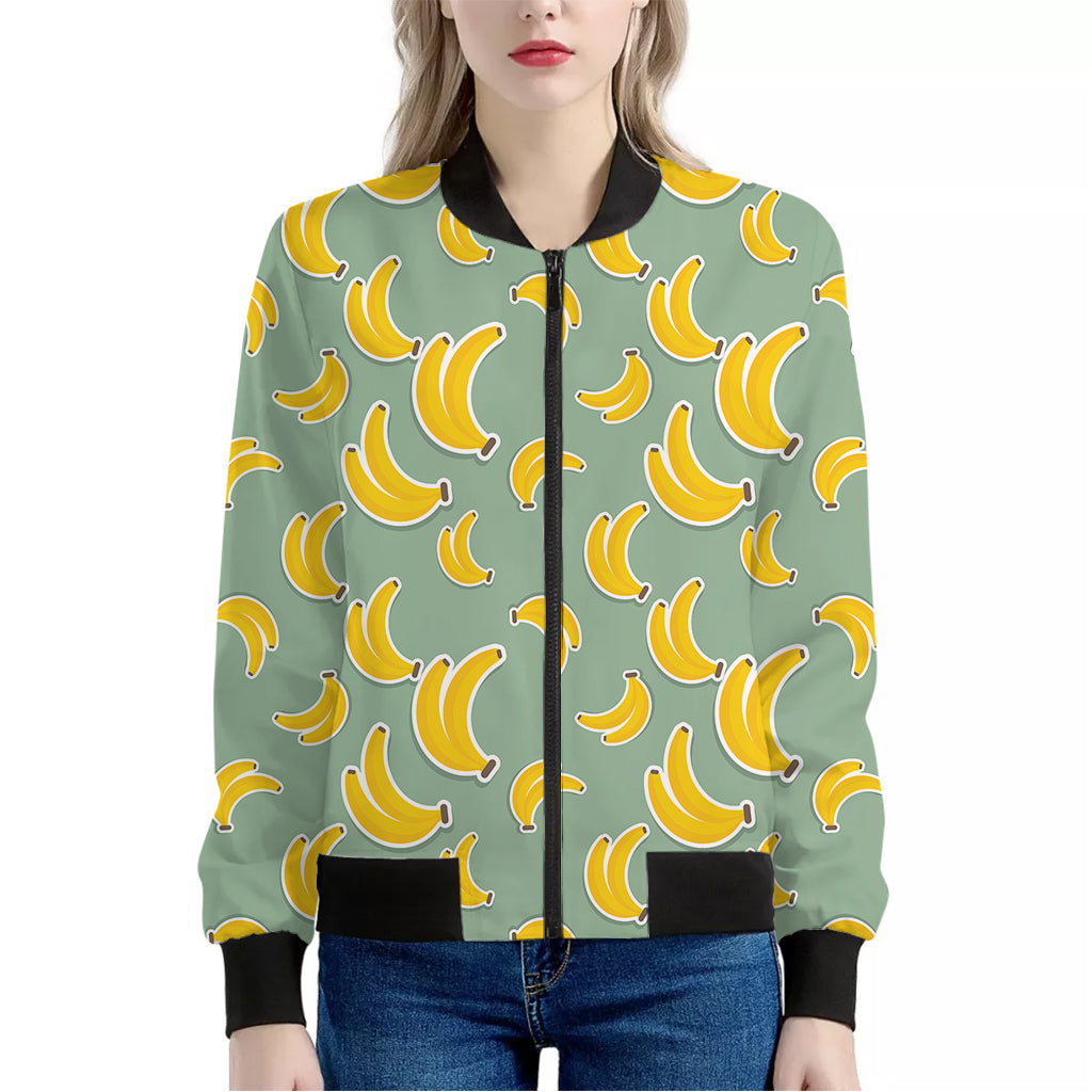 Cute Banana Pattern Print Women's Bomber Jacket