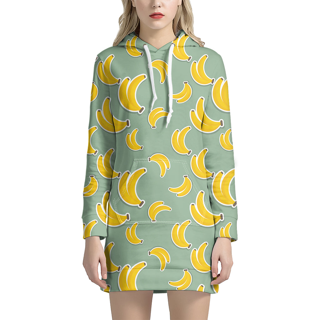 Cute Banana Pattern Print Women's Pullover Hoodie Dress