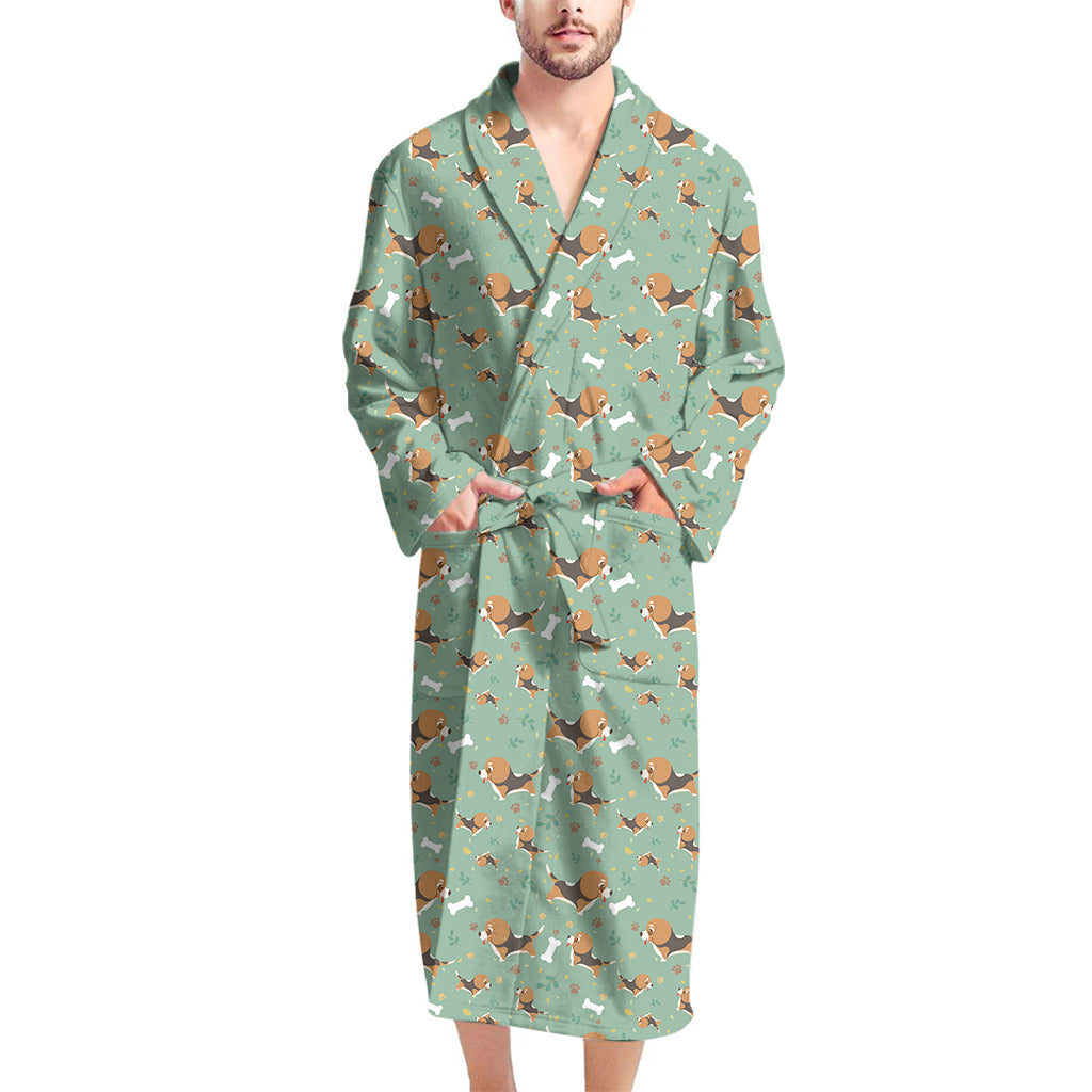 Cute Beagle Puppy Pattern Print Men's Bathrobe