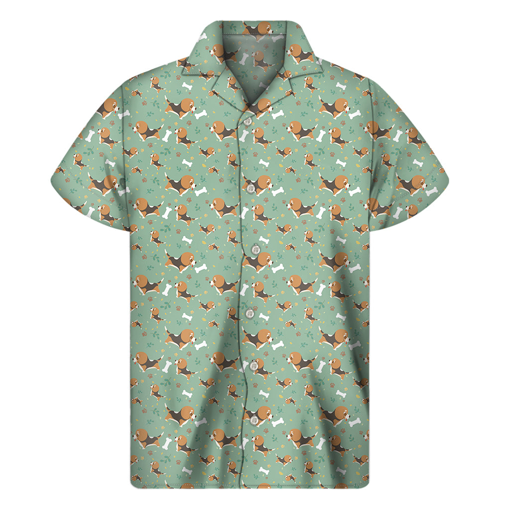 Cute Beagle Puppy Pattern Print Men's Short Sleeve Shirt