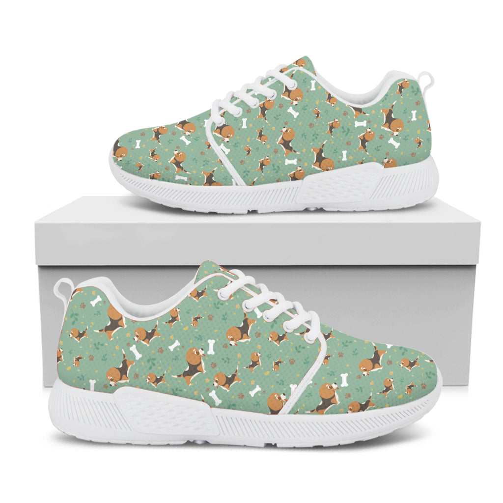 Cute Beagle Puppy Pattern Print White Athletic Shoes