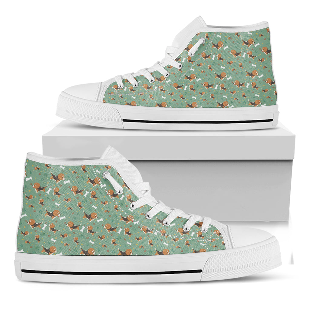 Cute Beagle Puppy Pattern Print White High Top Shoes