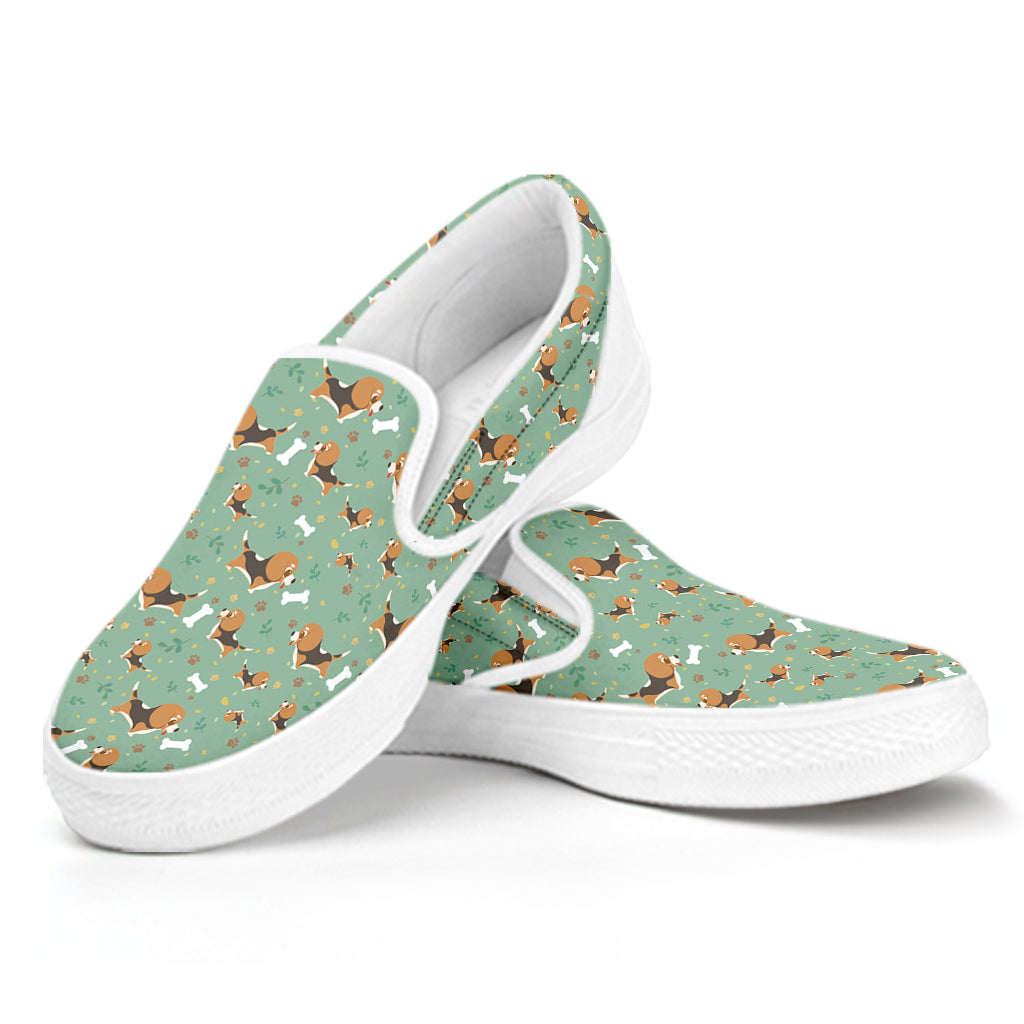 Cute Beagle Puppy Pattern Print White Slip On Shoes