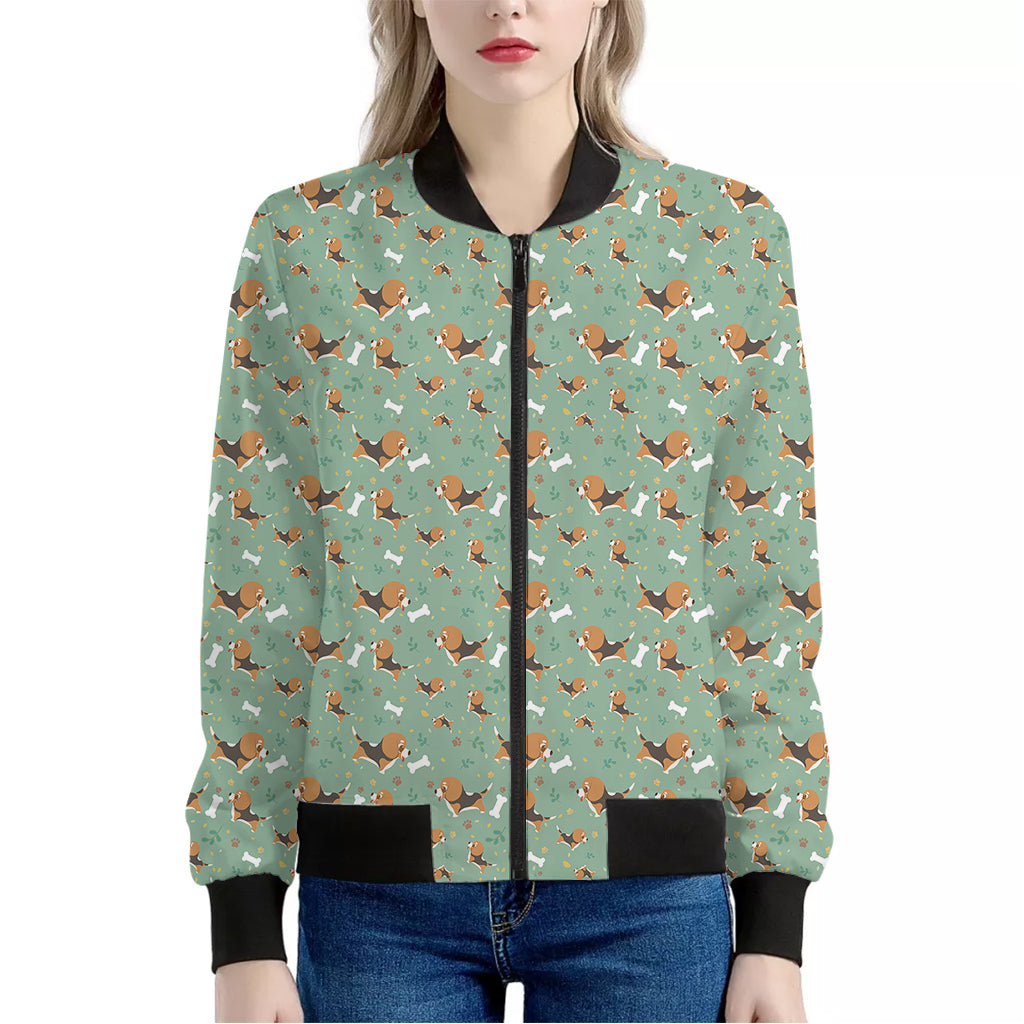 Cute Beagle Puppy Pattern Print Women's Bomber Jacket