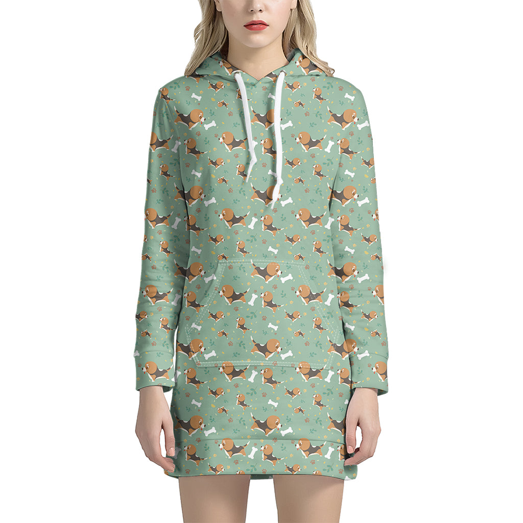 Cute Beagle Puppy Pattern Print Women's Pullover Hoodie Dress