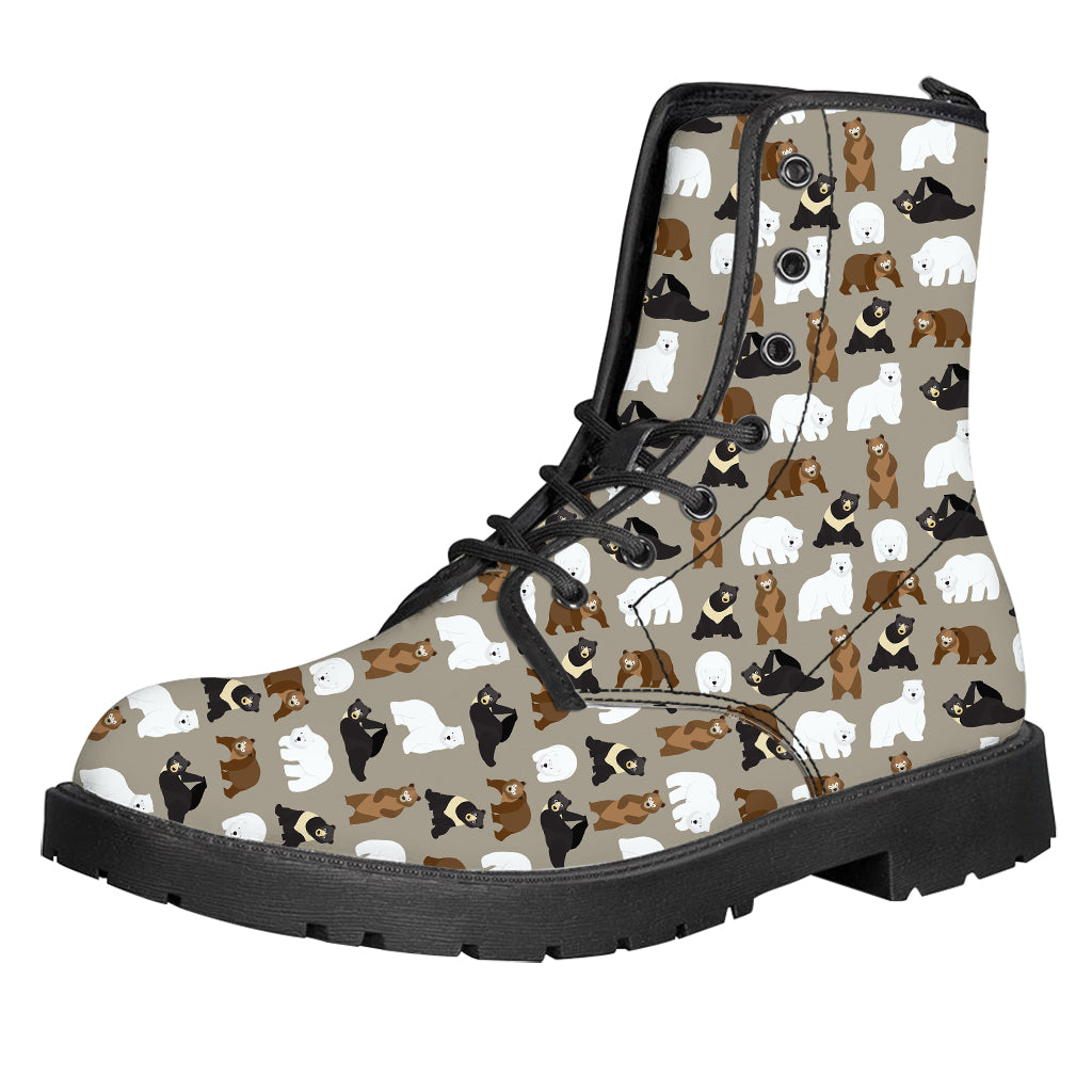 Cute Bear Pattern Print Leather Boots