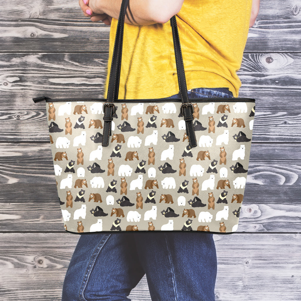 Cute Bear Pattern Print Leather Tote Bag